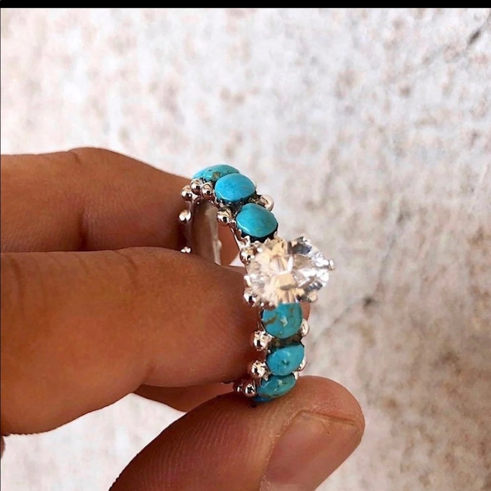 Navajo Turquoise and Topaz Engagement Ring